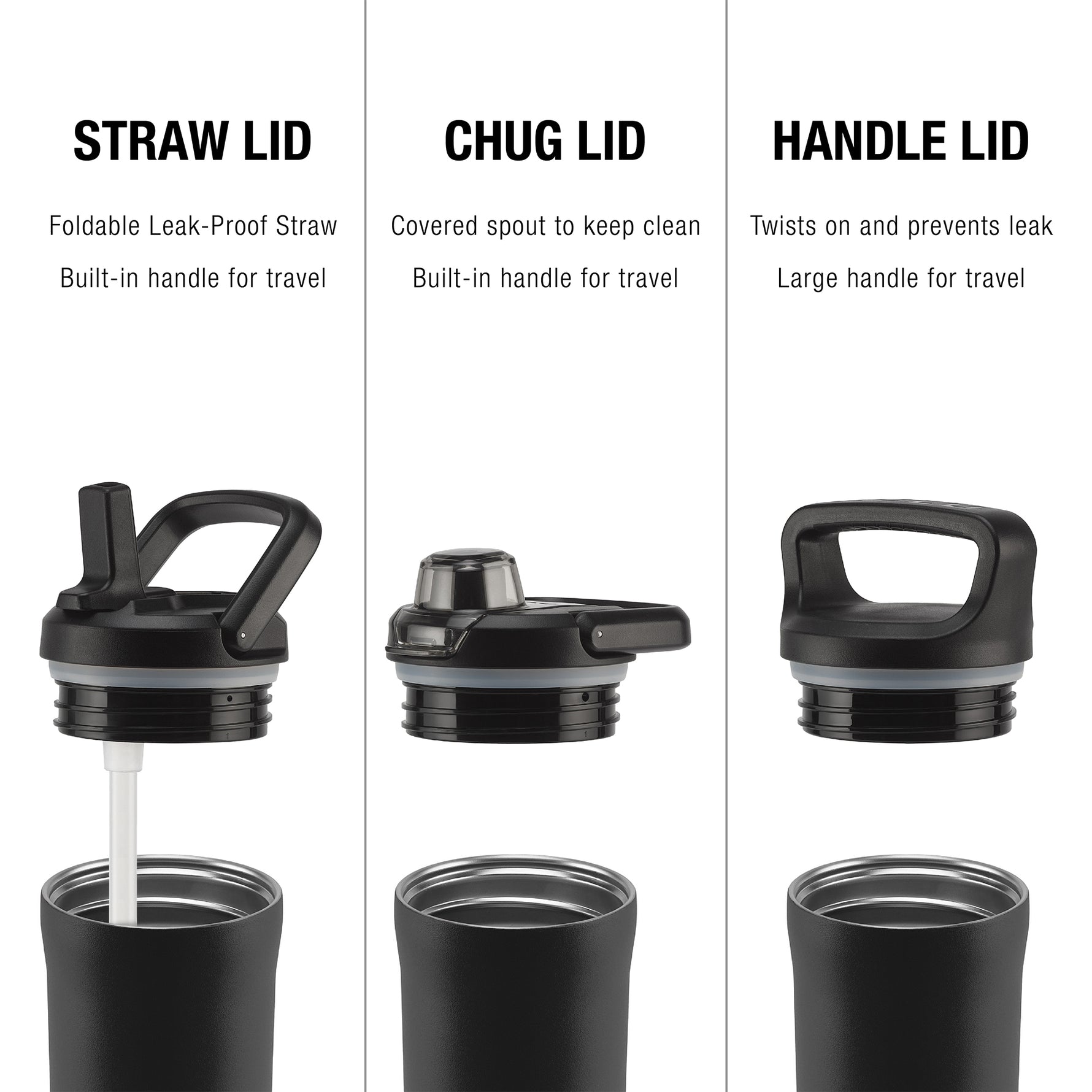 Base Stainless Steel Bottle With Three Lids