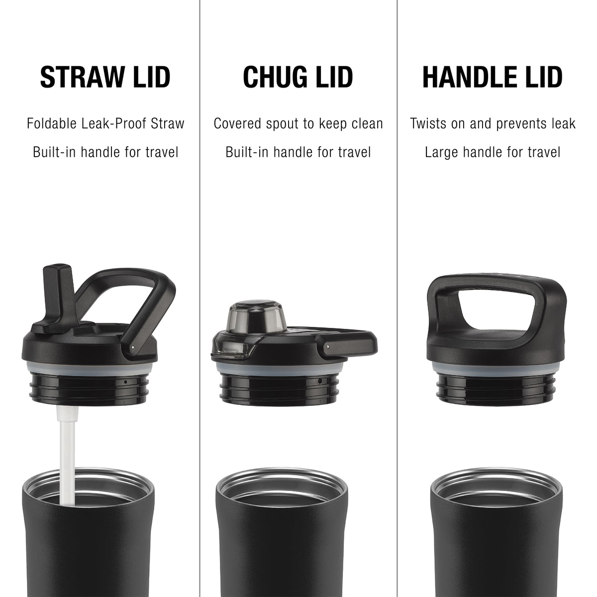 Base Stainless Steel Bottle With Three Lids