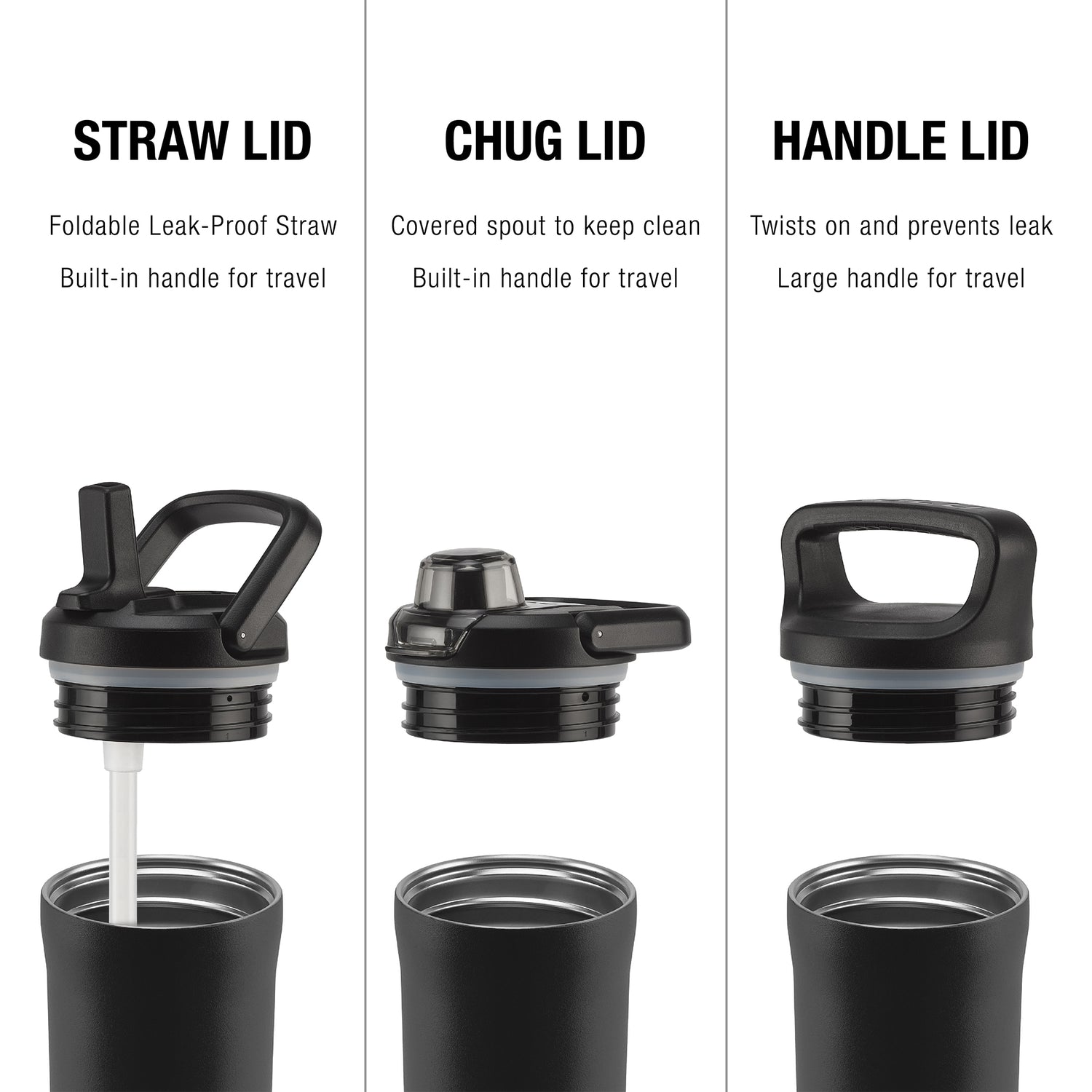 Base Stainless Steel Bottle With Three Lids#white_40oz